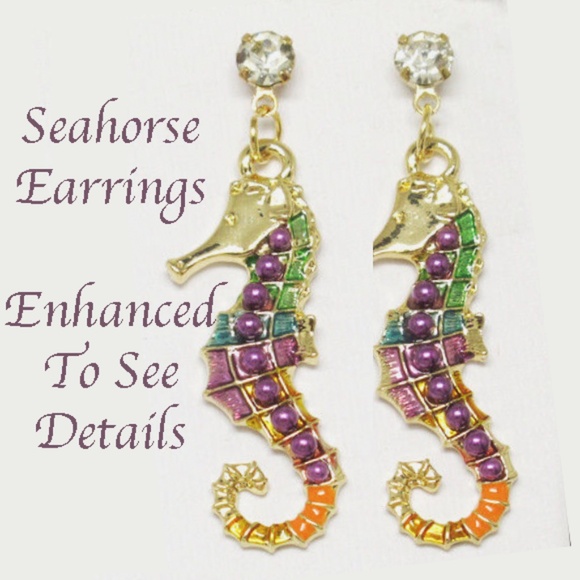 Multicolor Seahorse Earrings - Picture 1 of 5